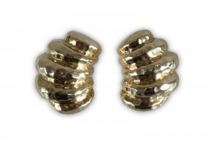 Image for Lot Pair of 14K Yellow Gold Hammered Earrings