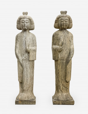 Image for Lot Pair of Chinese Stone Figures of Attendants