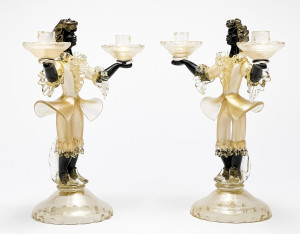 Image for Lot Pair of Venetian Glass Figural Candelabra