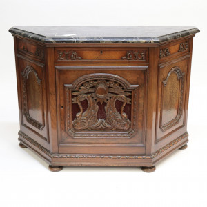 Image for Lot Walnut Marble Top Side Cabinet