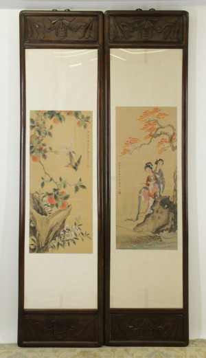 Image for Lot Two Asian Silk Scrolls, framed