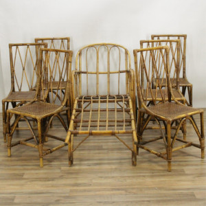 Image for Lot 6 Vintage Bamboo Dining Chairs and Chaise