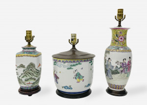 Image for Lot Group of 3 Chinese Porcelain Vases, mounted as Lamps