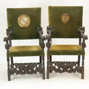 Image for Lot Pair Spanish Baroque Style Arm Chairs