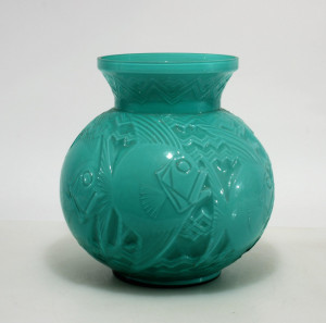 Image for Lot Pierre D'Avesn - Poissons Green Glass Vase, 1930