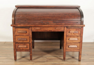 Image for Lot Mahogany Roll-Top Desk, possibly by Seleu, 19th C.