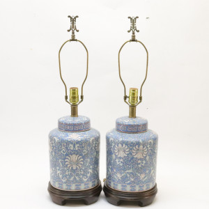 Image for Lot Pair of Canton Glazed Porcelain Jars as Lamps