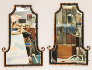 Image for Lot Pr Mid Century Gold & Black Painted Metal Mirrors