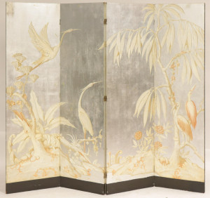 Image for Lot Art Deco Painted & Silver 4 Panel Screen, 1935