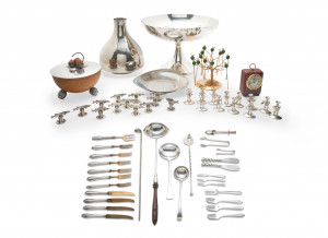 Image for Lot Assorted Silverware, Serving Pieces, and Place Card Holder Sets