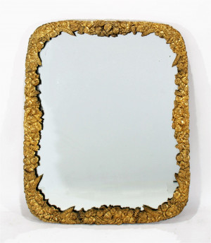 Image for Lot 19th C. Berry and Leaf Cast Metal Mirror, marked