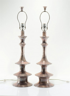Image for Lot Pair Contemporary Silvered Metal Lamps