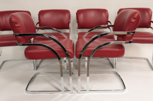 Image for Lot 6 Pace Red Leather & Chrome Armchairs, c.1980