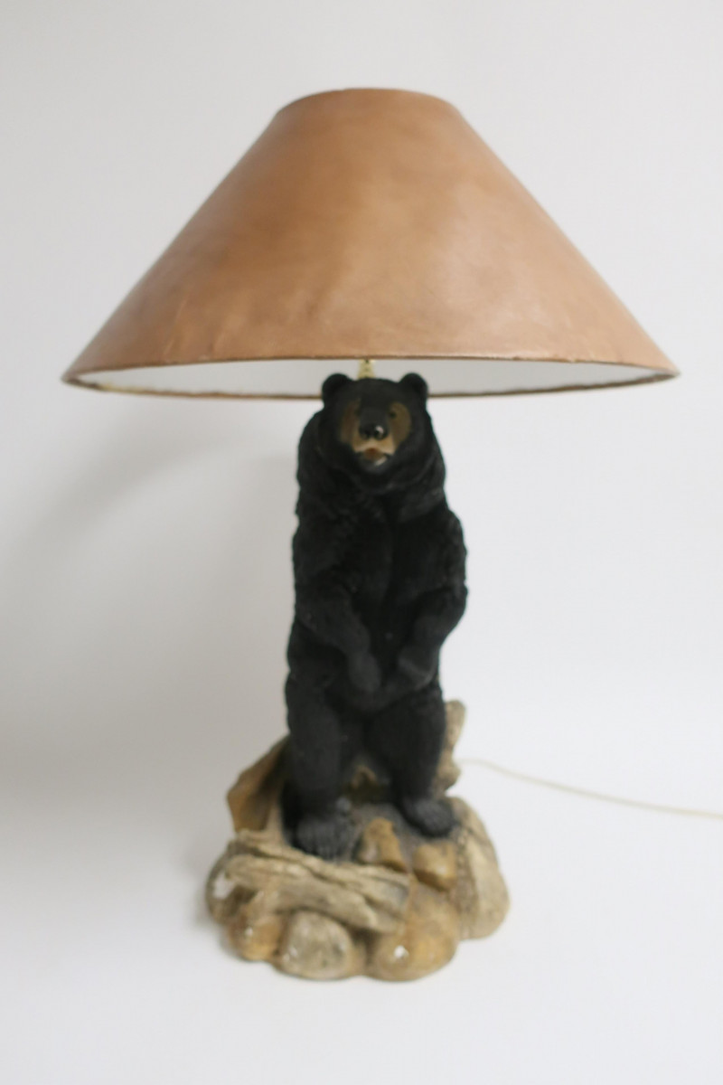 Standing Painted Ceramic Bear as Table Lamp