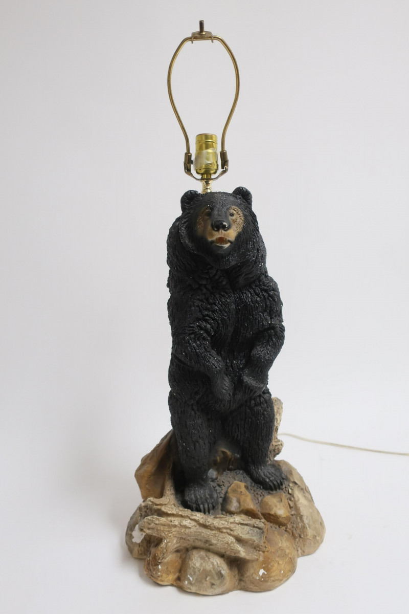Standing Painted Ceramic Bear as Table Lamp