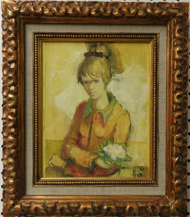 Robert Aillaud Ayo - Girl in Yellow with Flowers