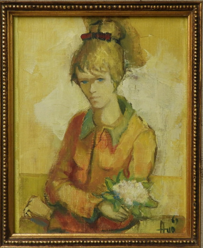 Image for Lot Robert Aillaud Ayo - Girl in Yellow with Flowers