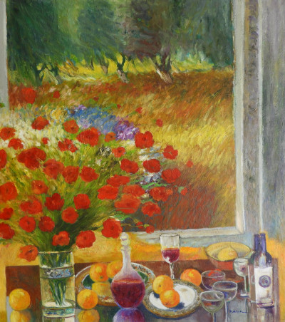 Image for Lot Kalil - Red Poppy Still Life by the Window