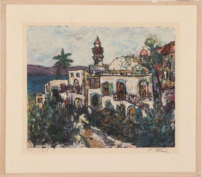 20th C., Mediterreanian Villa, color litho