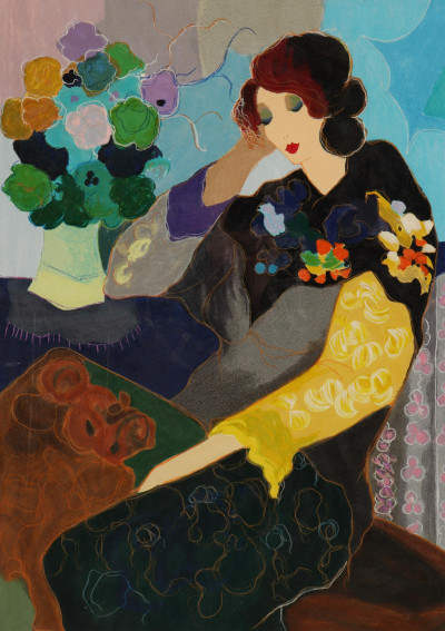 Itzchak Tarkay, Woman In Florals Large Color Print