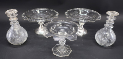 Image for Lot Three English Crystal Compotes and Two Decanters