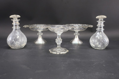 Three English Crystal Compotes and Two Decanters