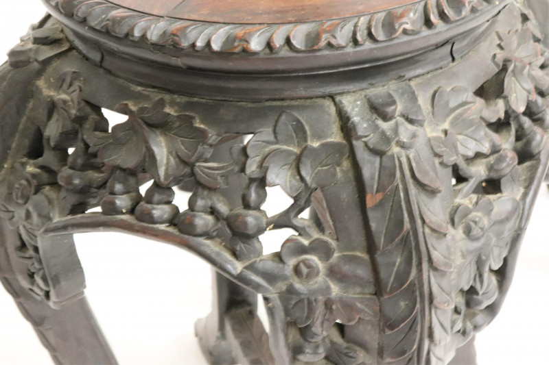 19th C. Carved Chinese Stands With Marble Inserts