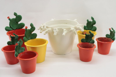 7 Red / Yellow Pottery Jardinieres