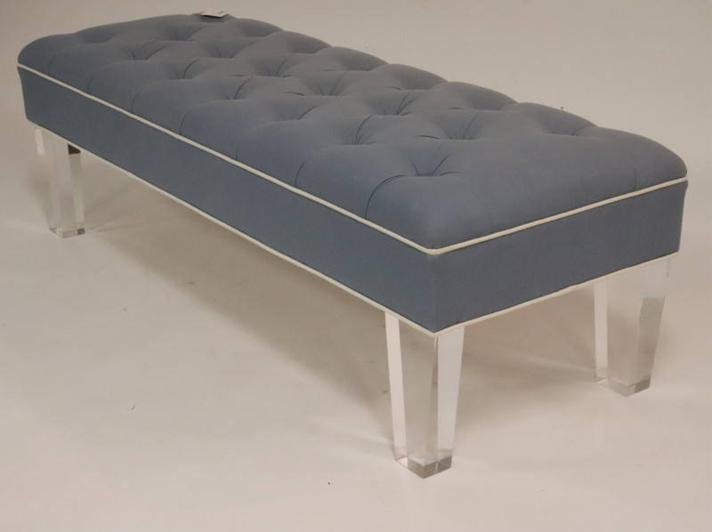 Contemporary Blue Bench with Lucite Legs