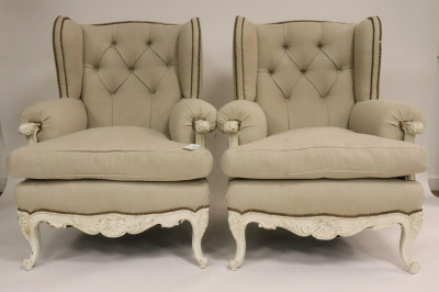Pair Oversized Louis XV Style Bergere