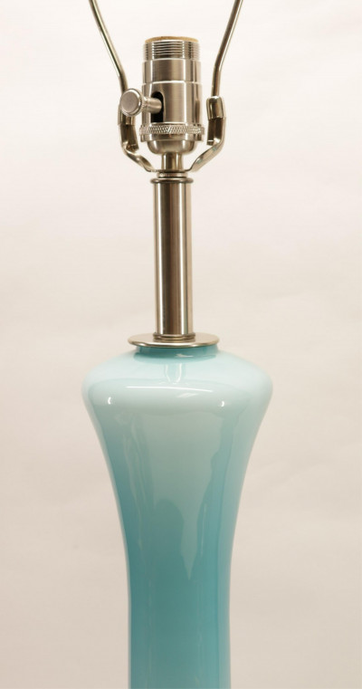 Pair Contemporary Teal Blue Glass Lamps