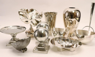 10 Silverplate & Pewter Vases & Other Items