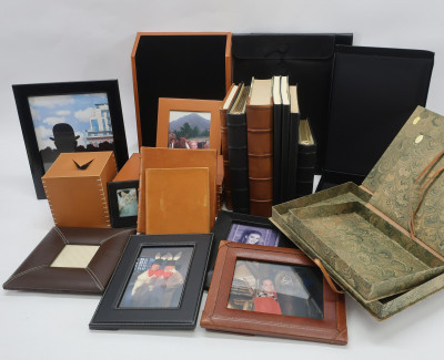 Group of Leather Goods, Frames, Desk Accessories