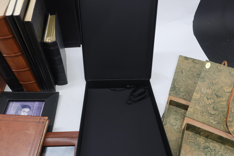 Group of Leather Goods, Frames, Desk Accessories