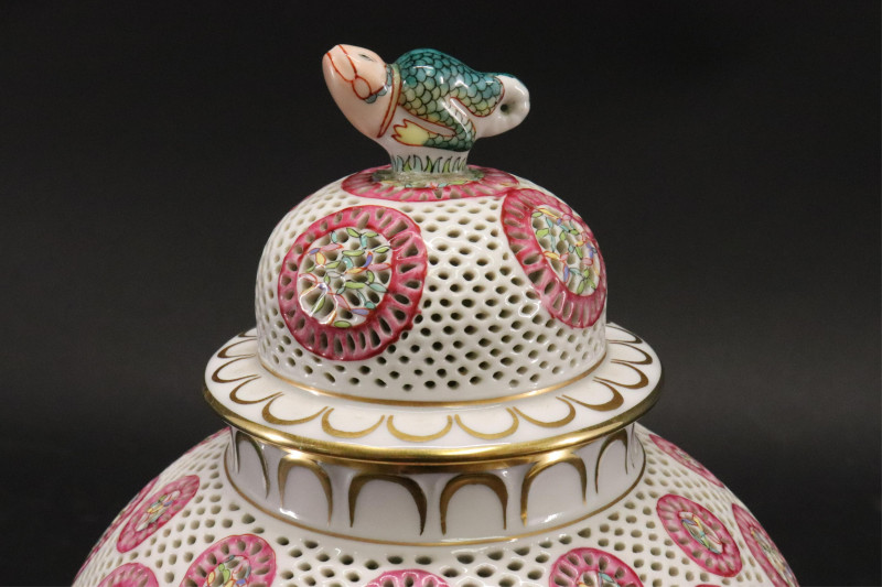 Herend Reticulated Porcelain Covered Jar