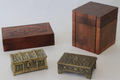 Image for Lot 2 Gilt Bronze & 2 Wood Boxes
