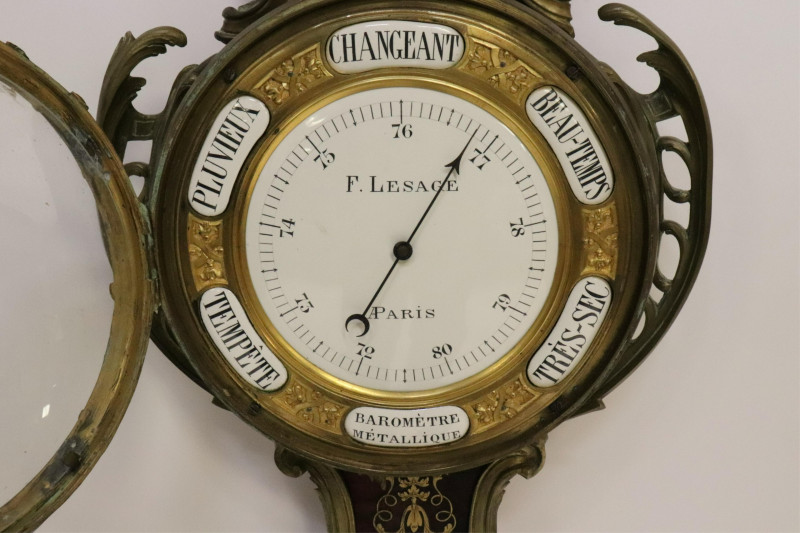 Boulle Marquetry Wall Clock Barometer, F. Lesage