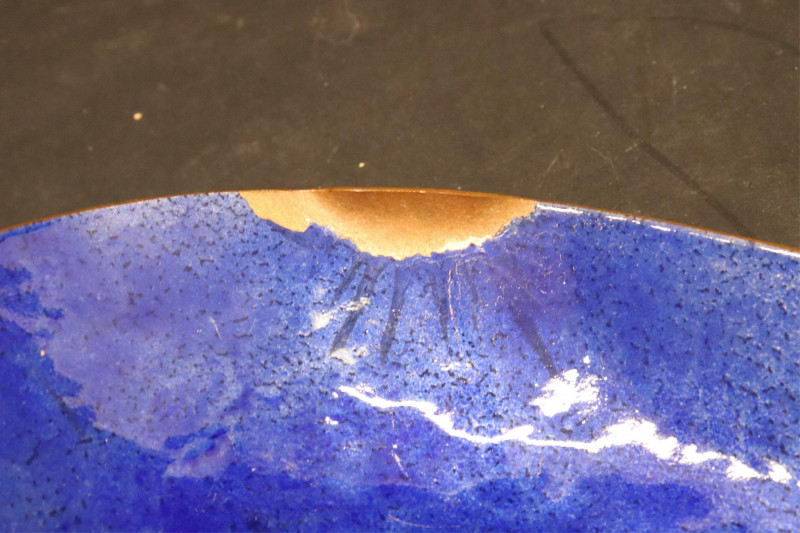 Paolo De Poli, Blue Enameled Copper Oval Bowl