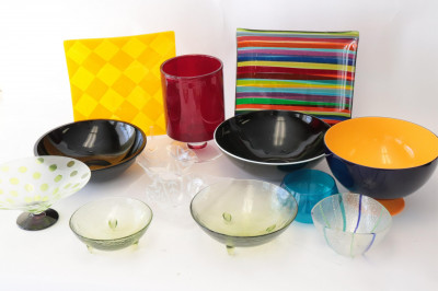 14 Colored Glass Bowls, Trays, Dishes & Vase