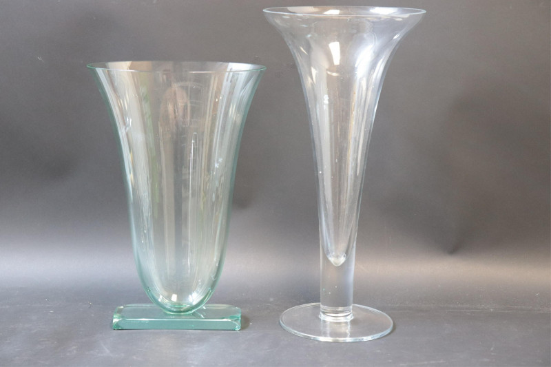 7 Clear & 2 Green Tinted Vases