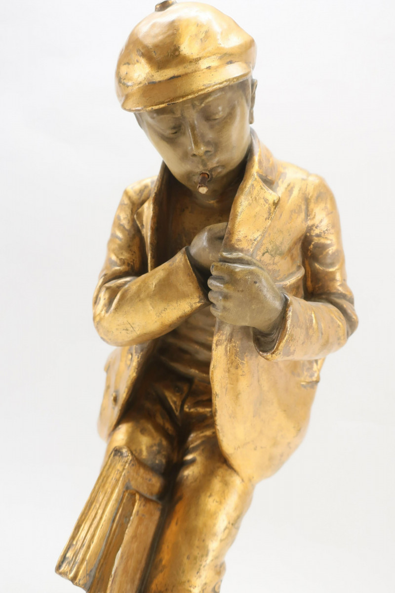 Gilt Painted Ceramic Sculpture of Schoolboy