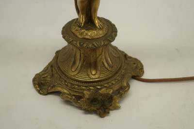 French Gilt Bronze Figural 2 Light 2 Candle Lamp