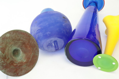 7 Colorful Art Glass Vases & Candlesticks