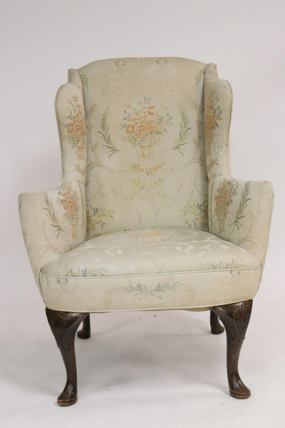 Queen Anne Style Mahogany Wing Armchair