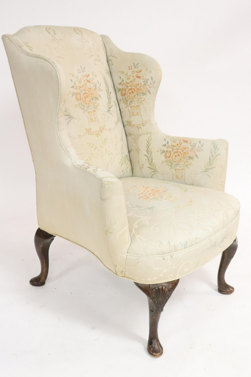 Queen Anne Style Mahogany Wing Armchair