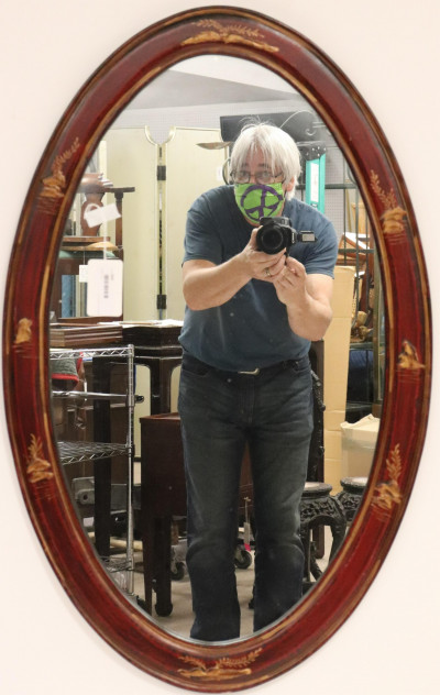 Chinoiserie Decorated Scarlet Lacquer Mirror
