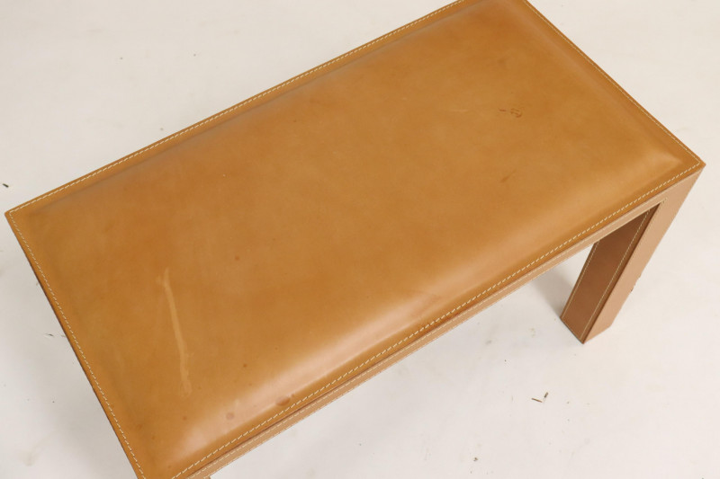 Contemporary Stitched Tan Leather Bench