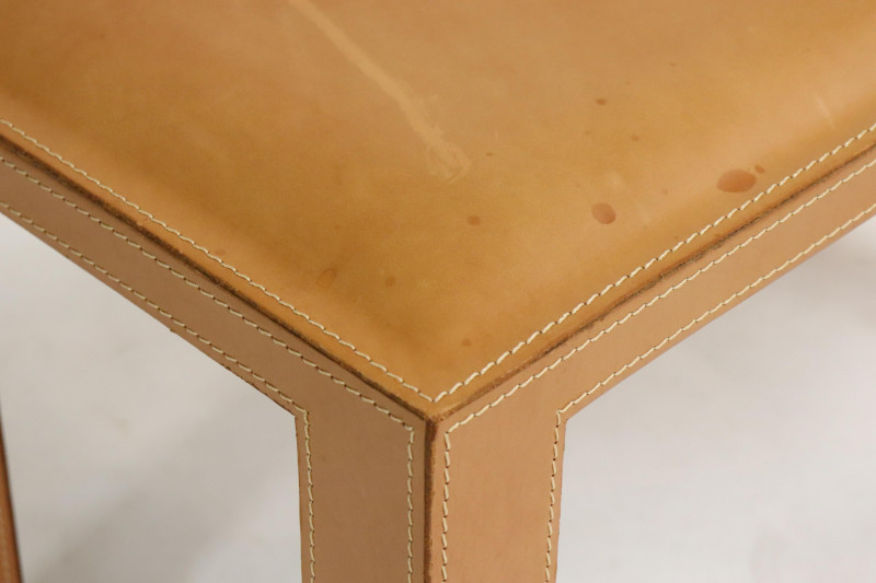 Contemporary Stitched Tan Leather Bench