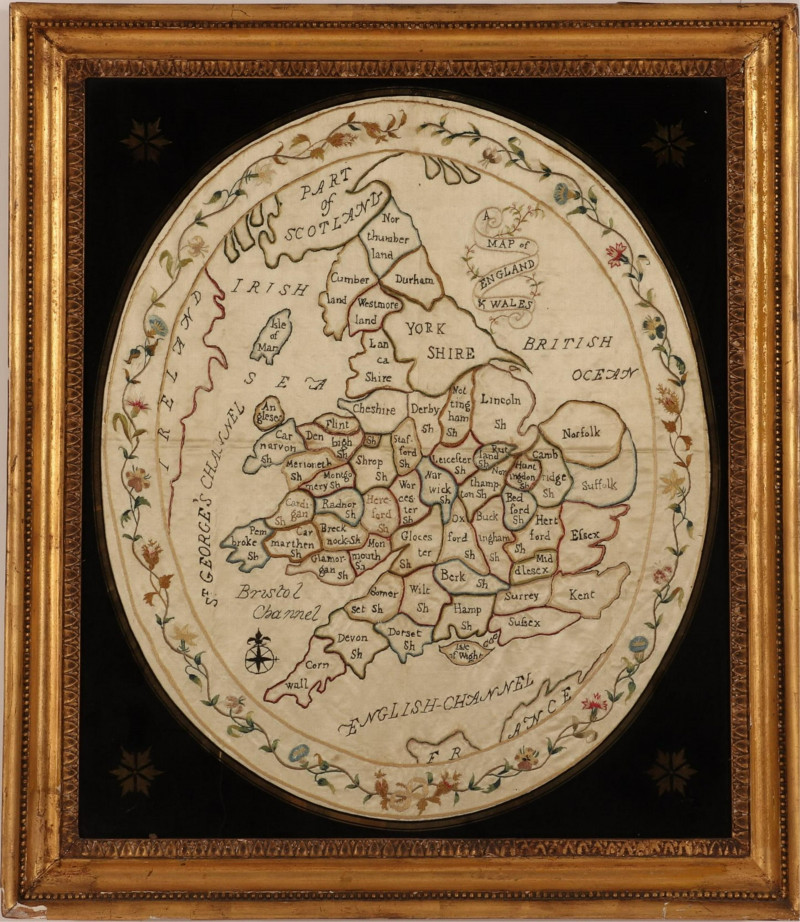 Victorian Silk Embroidered Map, England & Wales
