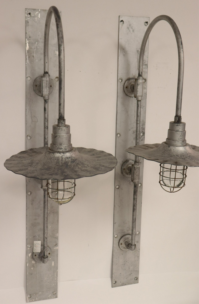 Pr. Vintage Industrial Silvered Metal Wall Lights